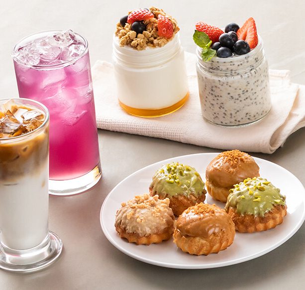IMAGE OF PARFAITS, DRINKS, PASTRIES